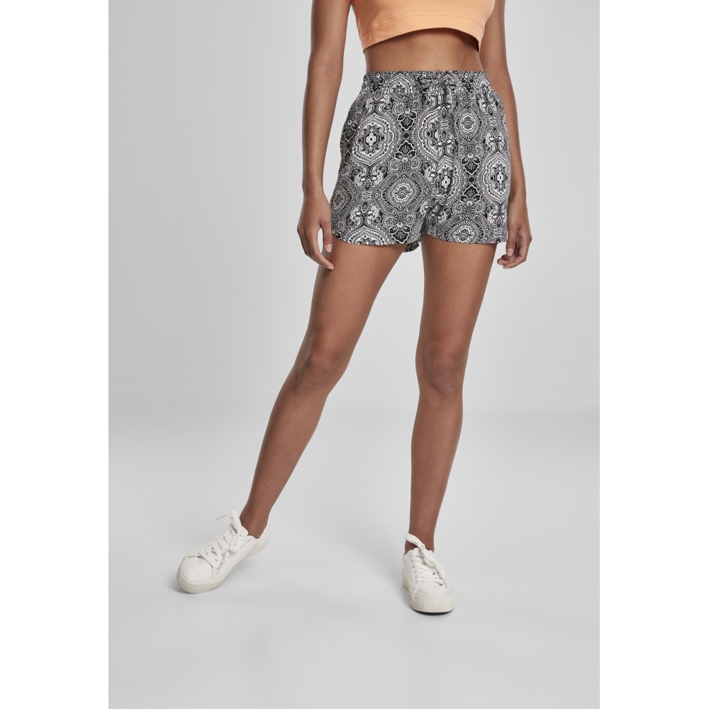 Urban Classics - AOP Viscose Resort Kurze Hose - Schwarz/Weiß